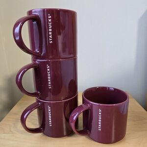 Starbucks 14oz Coffee Mug, Set of 4, Etched logo, Maroon, Burgundy, 2013